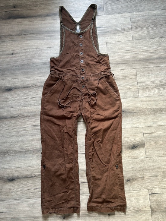 Free People Pants - Free People Deep Trance Overalls Brown Sugar Cotton Wide Leg Boho Chic Size 4